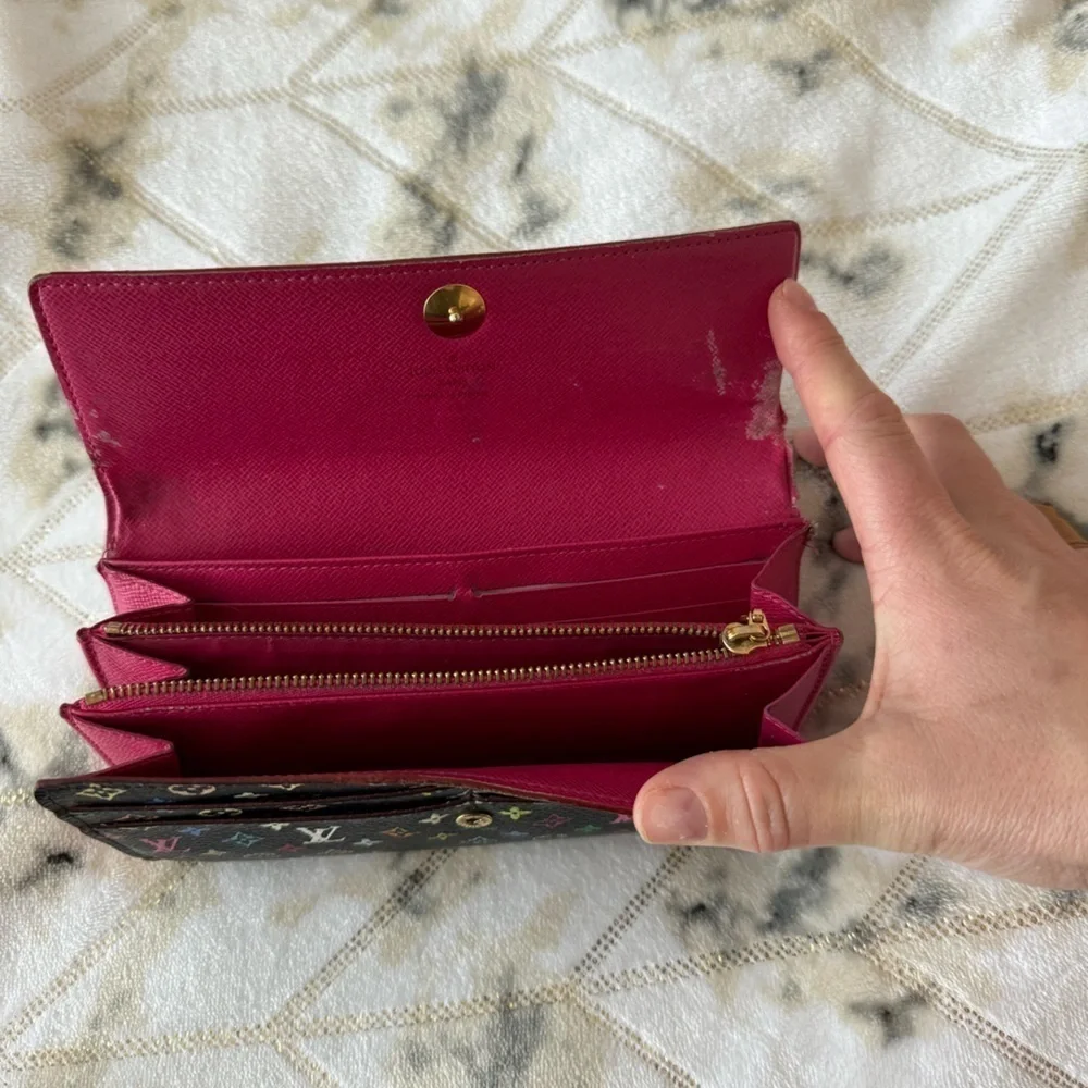 Louis Vuitton & Mirakami Collaboration Print! Black & Pink Colorful Long Wallet.